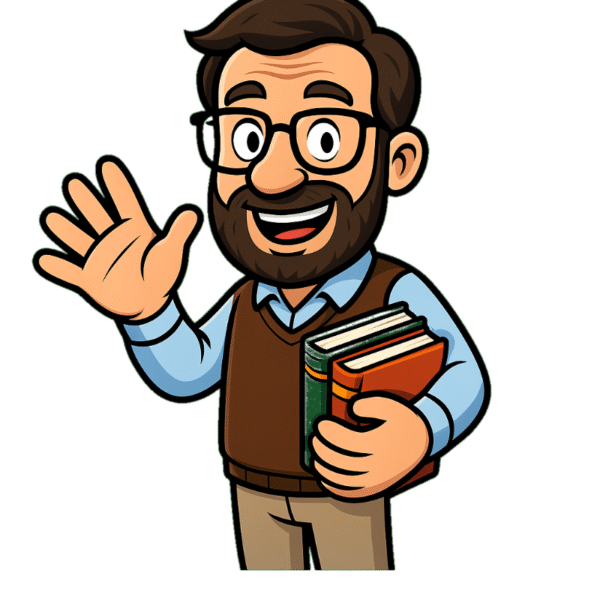 Caricatura Cartoon – Professor com Mãos Grandes (PNG Fundo Transparente)