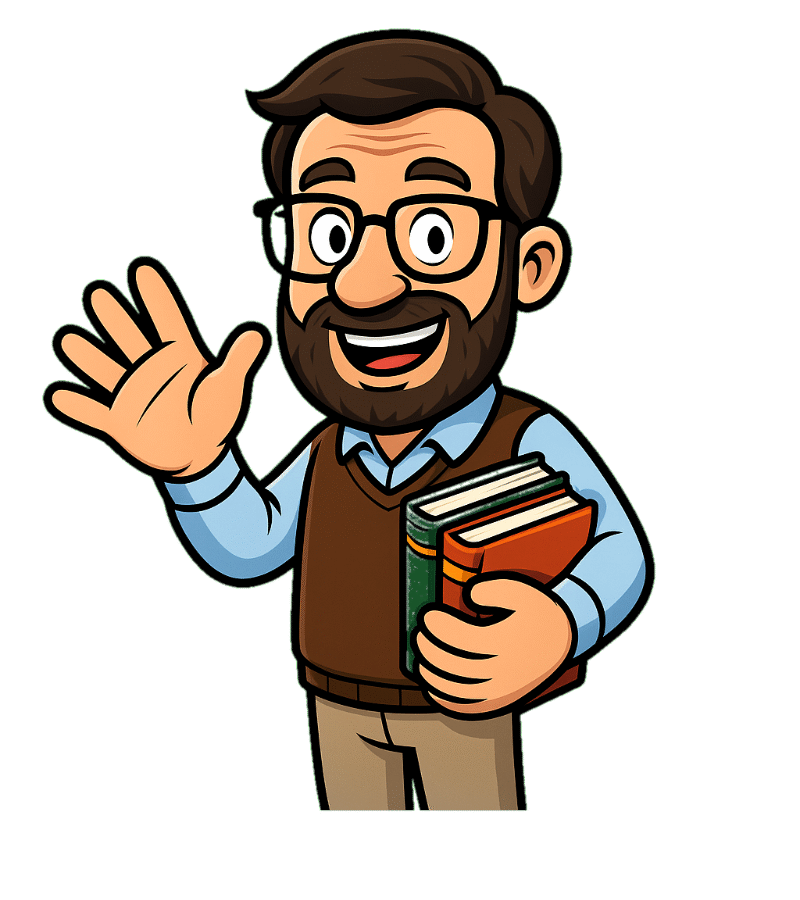 Caricatura Cartoon – Professor com Mãos Grandes (PNG Fundo Transparente)