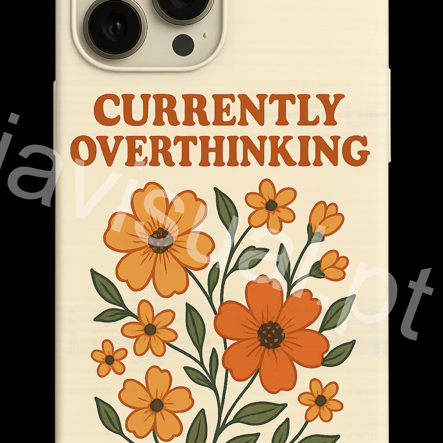 Capa iPhone “Currently Overthinking” — Arte Floral Retro